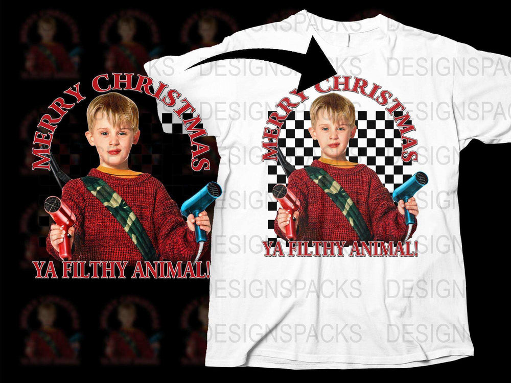 Merry Christmas Ya Filthy Animal T-Shirt, Home Alone Inspired Holiday Tee, Funny Christmas Movie Quote Shirt