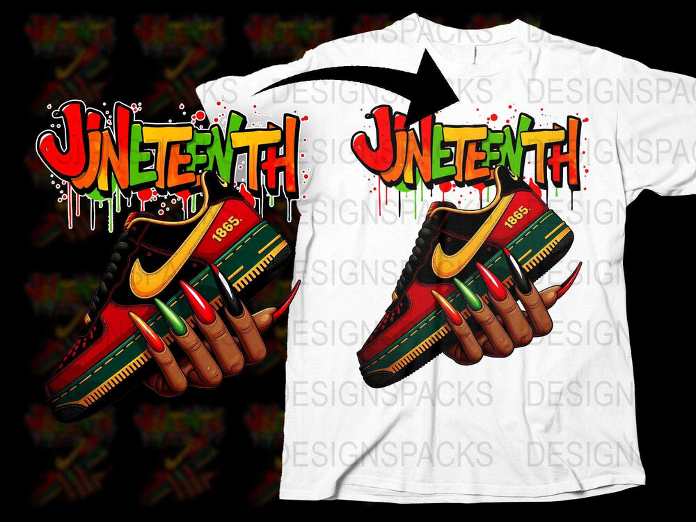 Juneteenth Celebration T-Shirt with Graphic Sneakers Design, Red Black Green, Unisex Fashion Tee