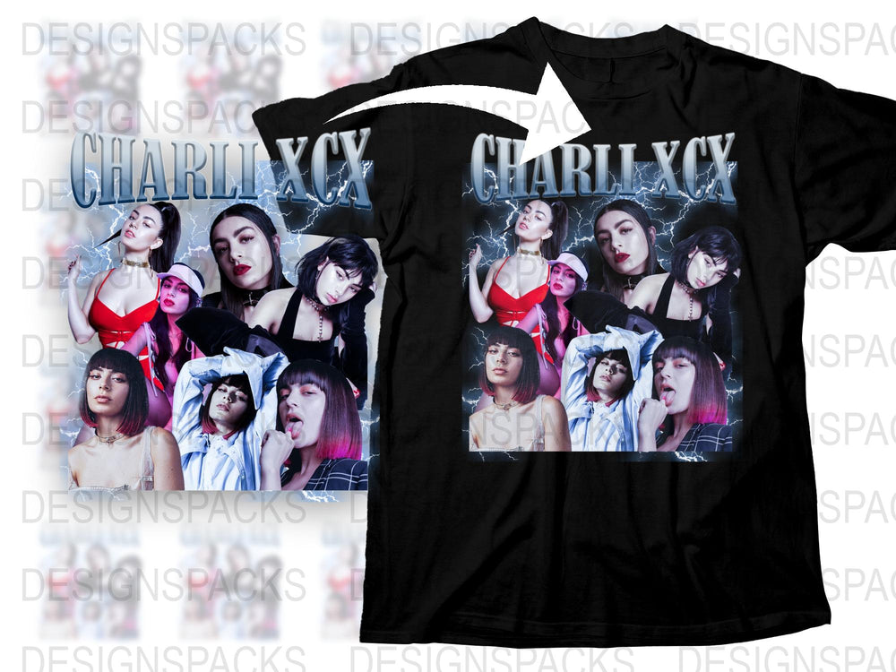 Charli XCX Fan T-Shirt, Pop Music Artist Graphic Tee, Electric Design, Concert Merch, Multiple Images, Black Shirt