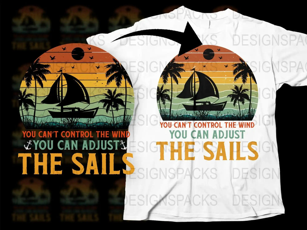 Tropical Sailing Graphic T-Shirt, Sunset Sailboat Design, Inspirational Quote, Beach Style Apparel, Unisex Fashion