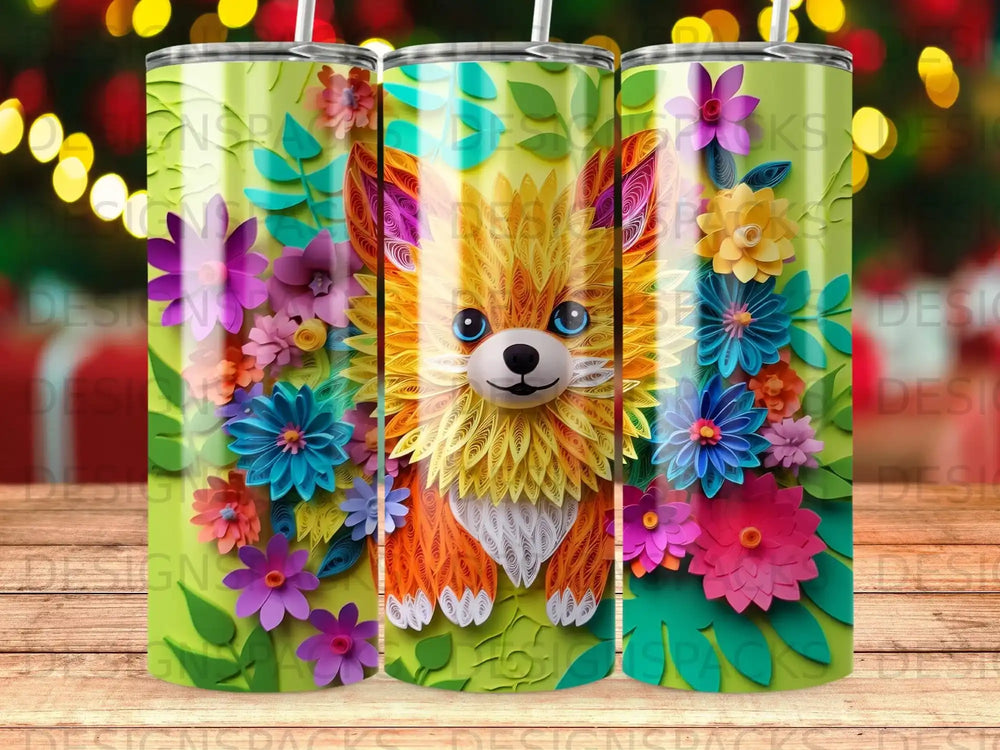 Vibrant Quilled Fox Tumbler Digital Wrap Design