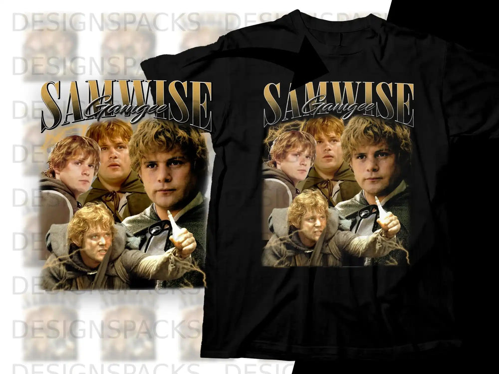 T-shirt with a graphic of Frodo and Sam from Lord of the Rings.