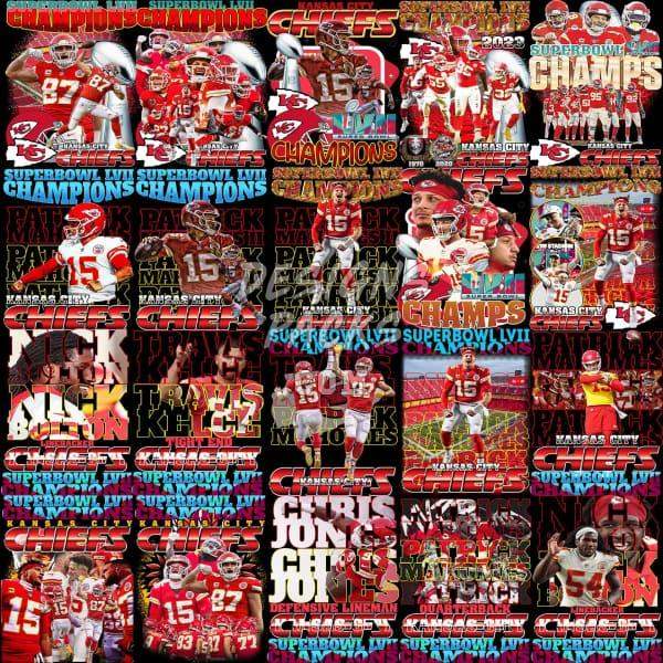 Kansas City Chiefs Super Bowl LVII championship designs bundle for DTF, DTG, embroidery, and tumbler wraps