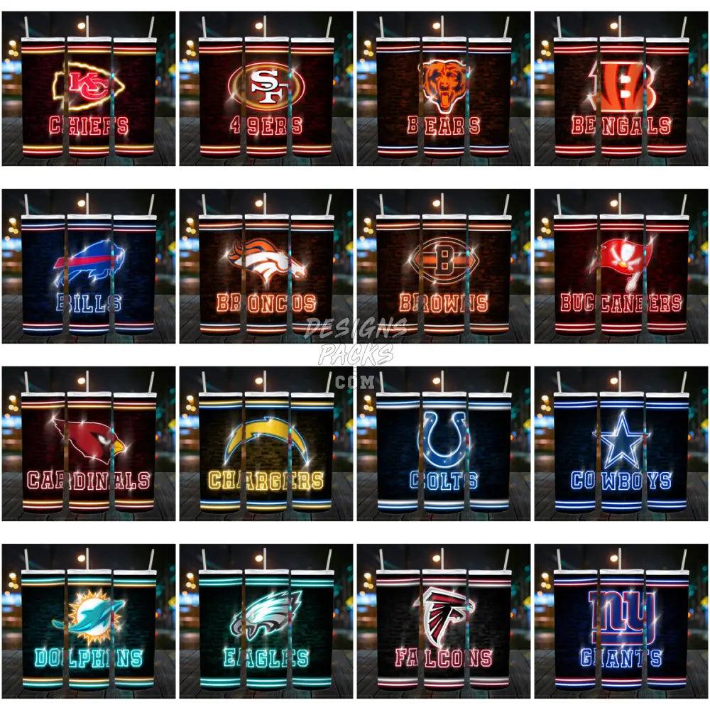 31 Football Neon Lights 2 Tumbler Wrap Bundle Jpg