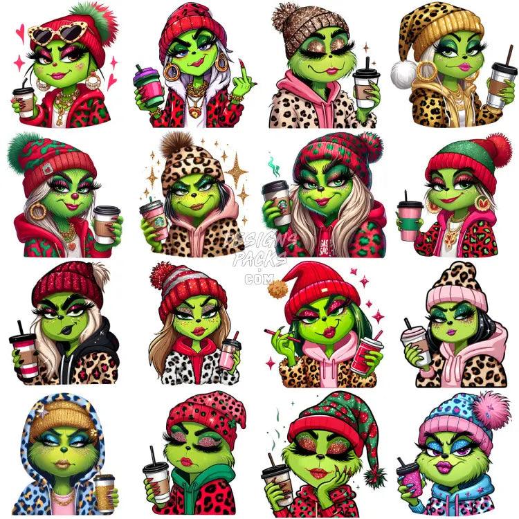 31 Grinch Drinks Girls Christmas Designs Bundle Png