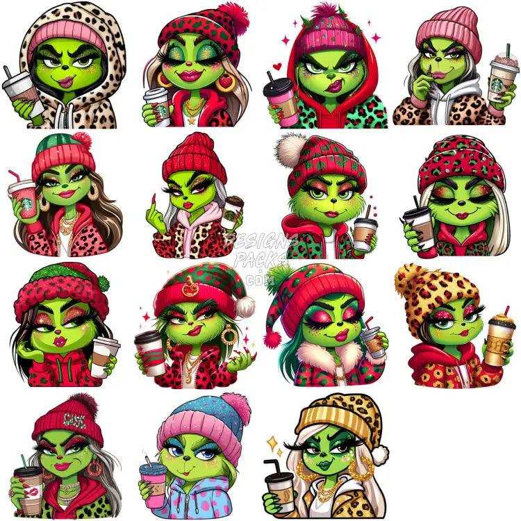 31 Grinch Drinks Girls Christmas Designs Bundle Png