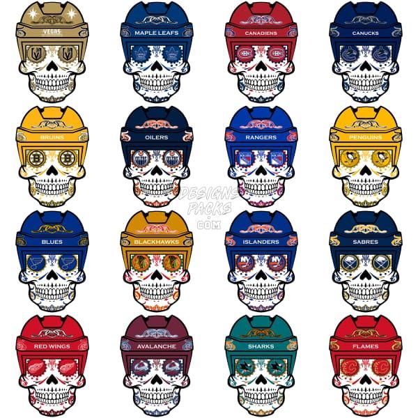 31 Sugar Skull Ice Hockey Teams Designs Bundle Png