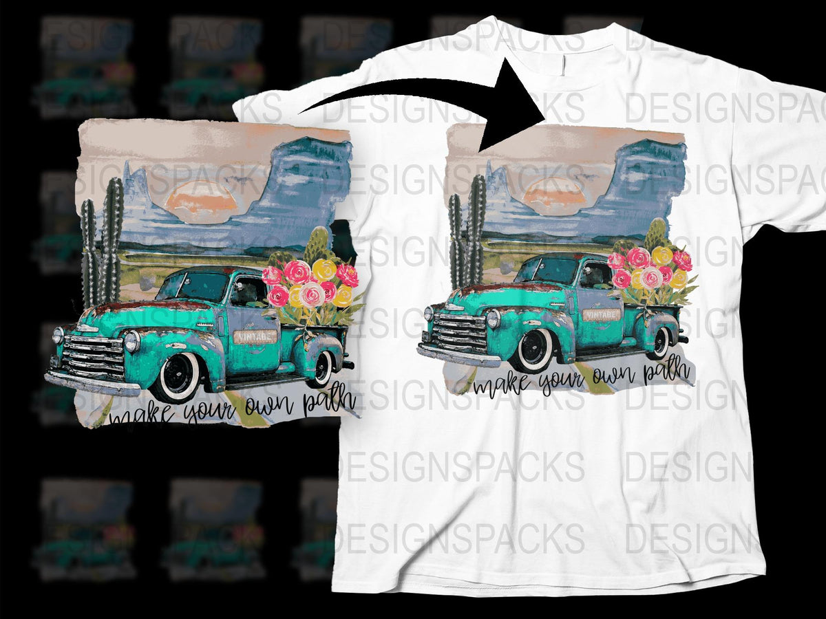Vintage Truck T-Shirt, Floral Desert Print, Retro Style Graphic Tee, Spring Fashion Top, Unique Boho Apparel