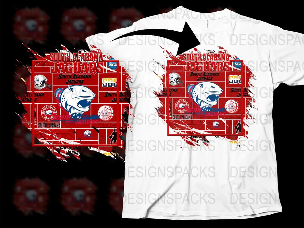 Vintage South Alabama Jaguars T-Shirt, College Sports Graphic Tee, Retro Red and White Design