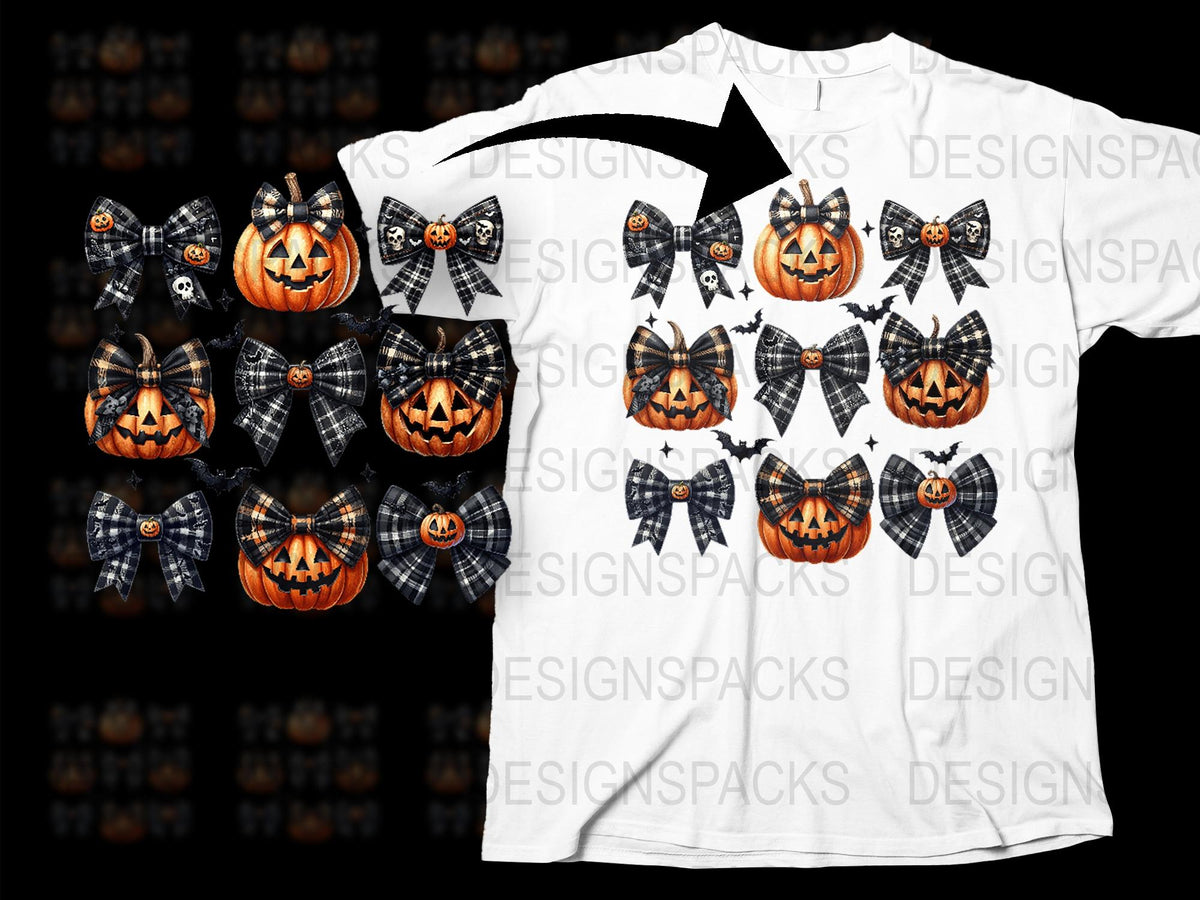 Halloween Pumpkin Bow T-Shirt, Spooky Fall Festival Tee, Black and Orange, Casual Autumn Fashion, Unisex Graphic Shirt