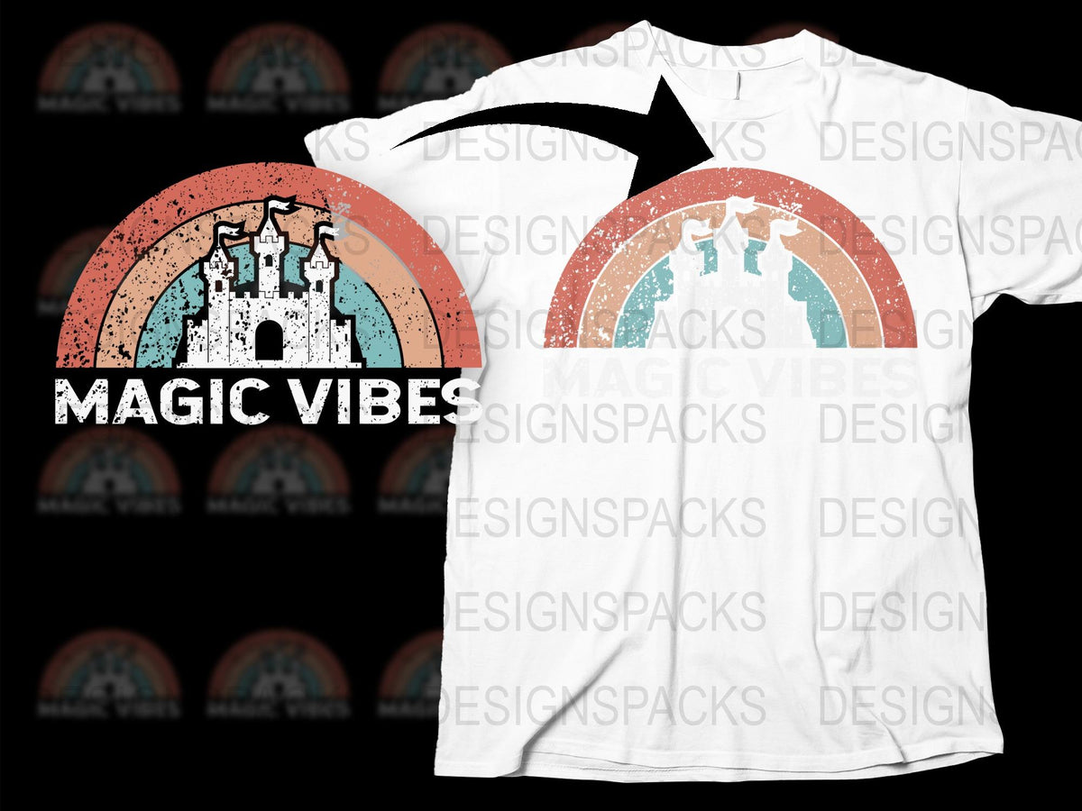 Magic Vibes T-Shirt, Retro Castle Graphic Tee, Vintage Style Rainbow Design, Unisex Casual Shirt