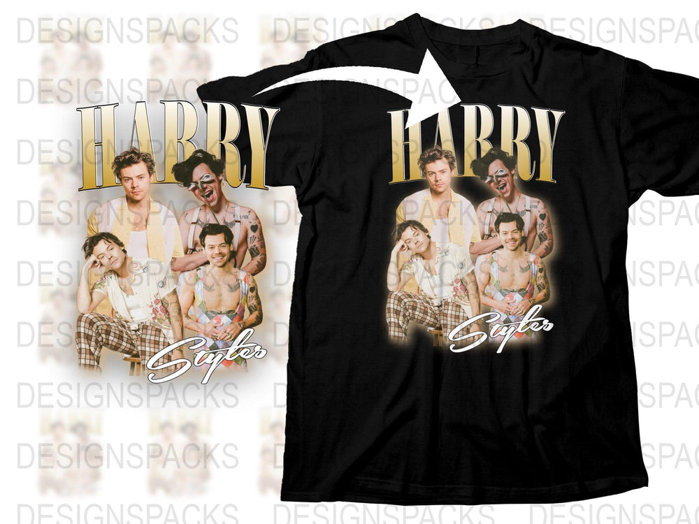 Harry Styles Photo Collage T-Shirt, Pop Music Fan Merch, Unisex Black Tee