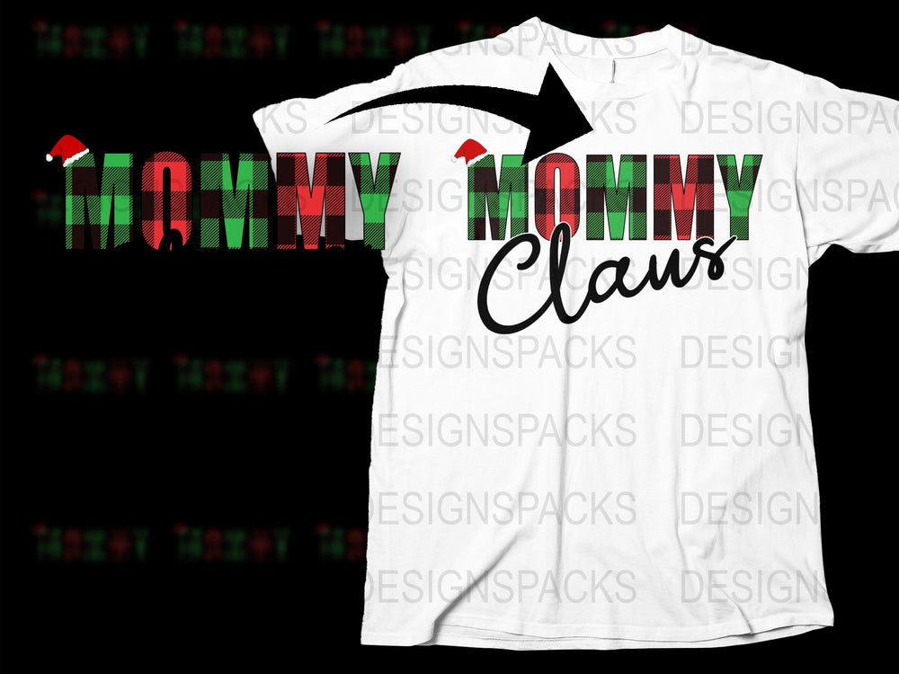 Mommy Claus Christmas T-Shirt Festive Holiday Tee Family Matching Outfits Women's Fashion Top