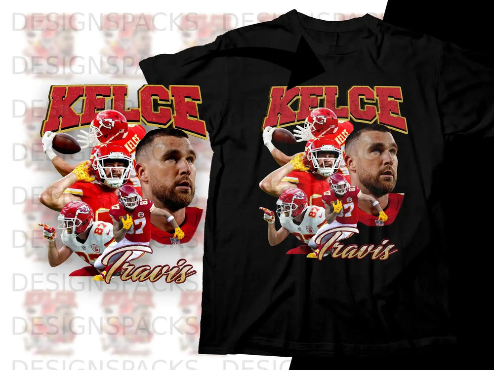 Kansas City Chiefs Travis Kelce collage t-shirt design with text.