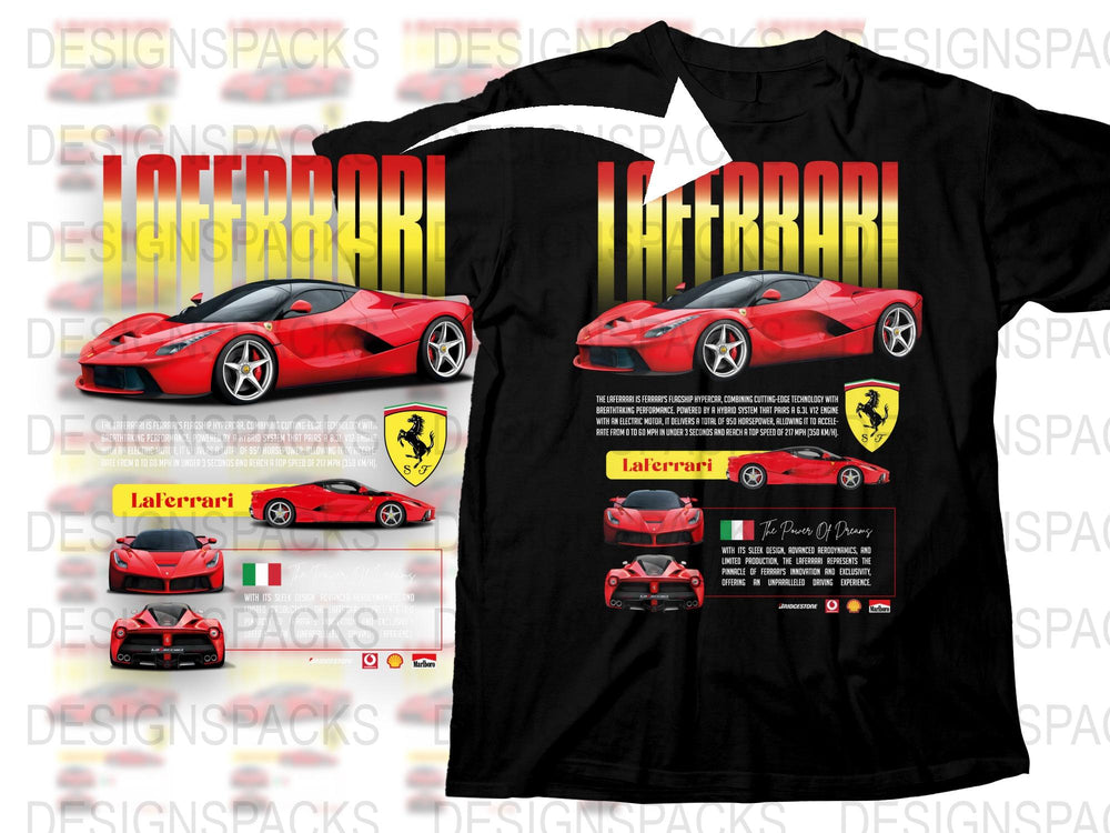 LaFerrari T-Shirt, High-Quality Graphic Tee, Ferrari Sports Car Design, Unisex Cotton Shirt, Racing Enthusiast Gift, Black Crew Neck