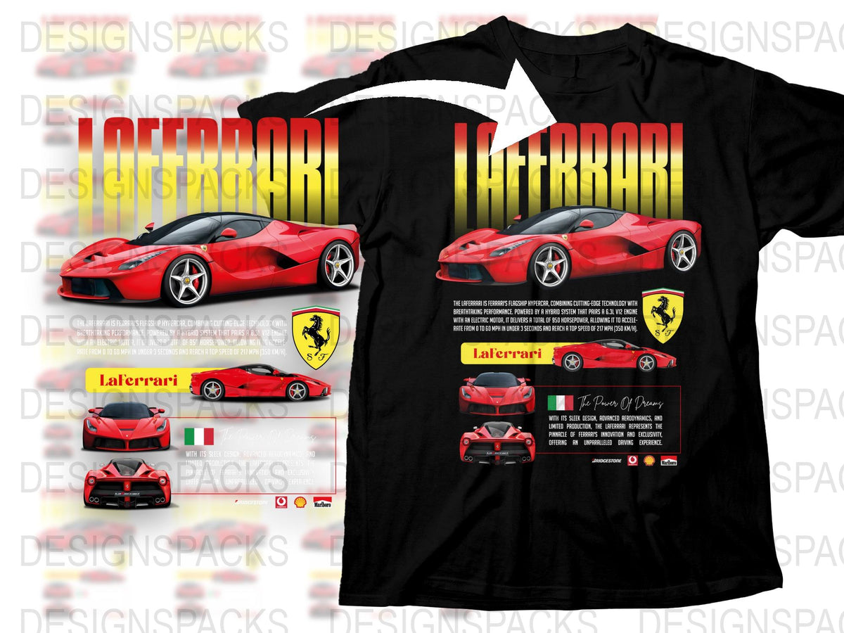LaFerrari T-Shirt, High-Quality Graphic Tee, Ferrari Sports Car Design, Unisex Cotton Shirt, Racing Enthusiast Gift, Black Crew Neck