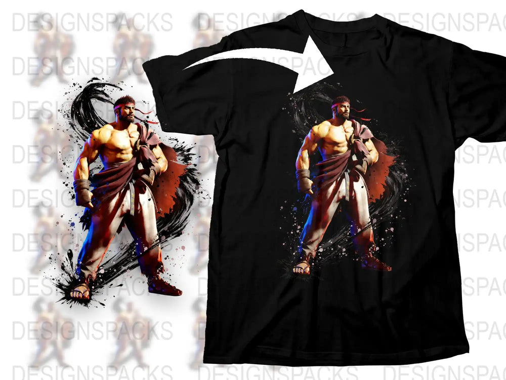 Men's Graphic T-Shirt Featuring Dynamic Warrior Design, Stylish Urban Casual Wear, Unique Artistic Tee, Bold Colors and Splatter Art
