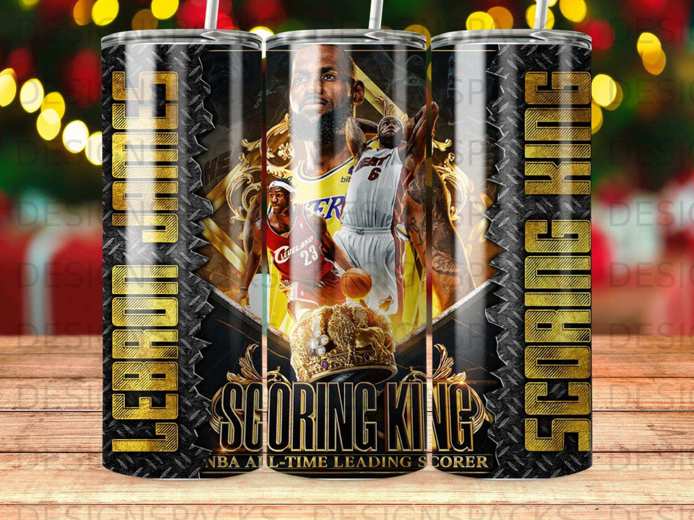 LeBron James "Scoring King" tumbler with NBA all-time leading scorer text.