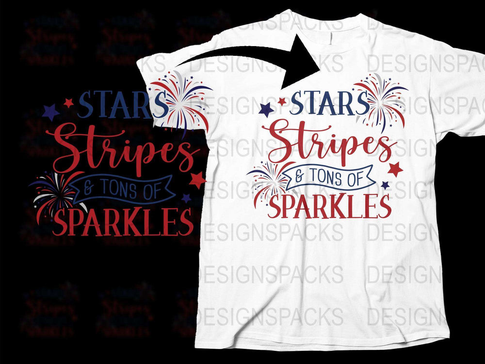 Patriotic T-Shirt Stars Stripes and Sparkles Graphic Tee for Fourth of July, Independence Day Shirt, Unisex Adult Clothing