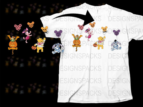 Halloween Themed Disney T-Shirt, Winnie the Pooh Characters, Kids and Adults Sizes, Fun Holiday Apparel