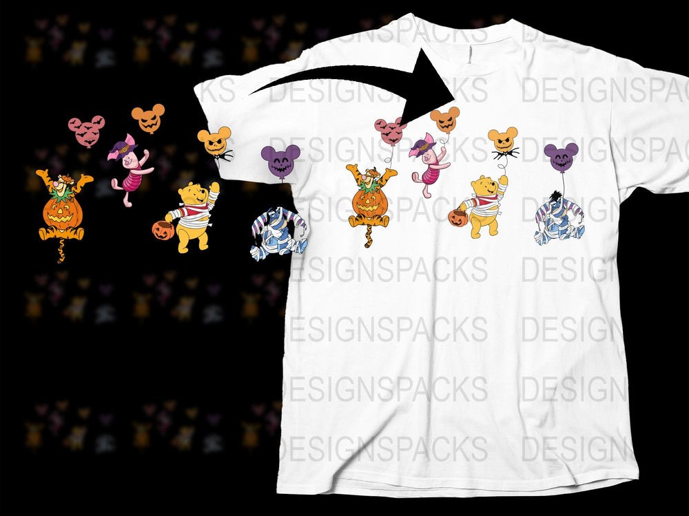 Halloween Themed Disney T-Shirt, Winnie the Pooh Characters, Kids and Adults Sizes, Fun Holiday Apparel