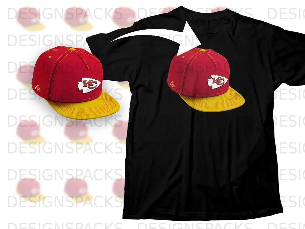 Kansas City Chiefs Hat on Black T-Shirt Design