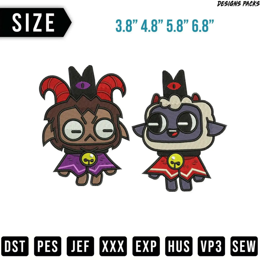 Two cartoon characters, a goat-like creature and a lamb, with size and format information.
