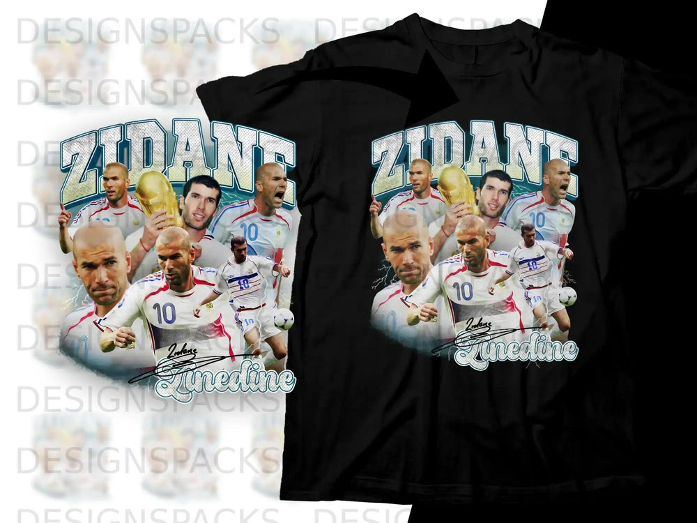 T-shirt with Zinedine Zidane, trophy, and "Zidane" text.