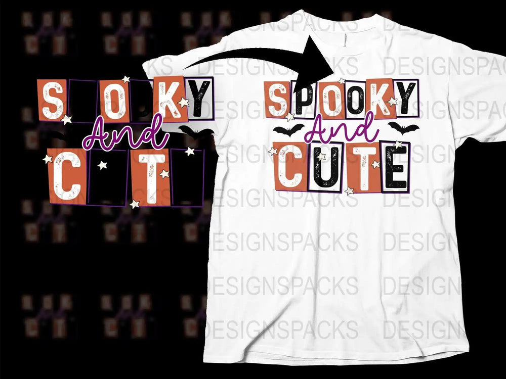Spooky and Cute Halloween T-Shirt, Black and White Graphic Tee, Fun October Apparel