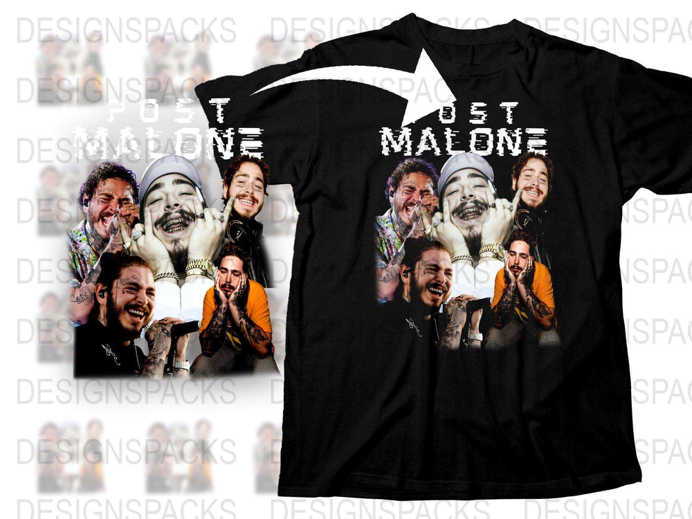 Post Malone Graphic T-Shirt, Unisex Black Tee with Collage, Hip-Hop Music Fan Merchandise