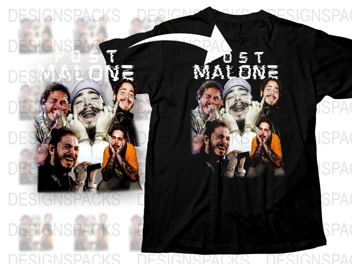 Post Malone Graphic T-Shirt, Unisex Black Tee with Collage, Hip-Hop Music Fan Merchandise