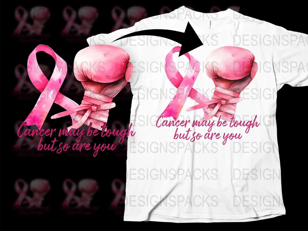 Breast Cancer Awareness T-Shirt Pink Ribbon Boxing Gloves Motivational Quote