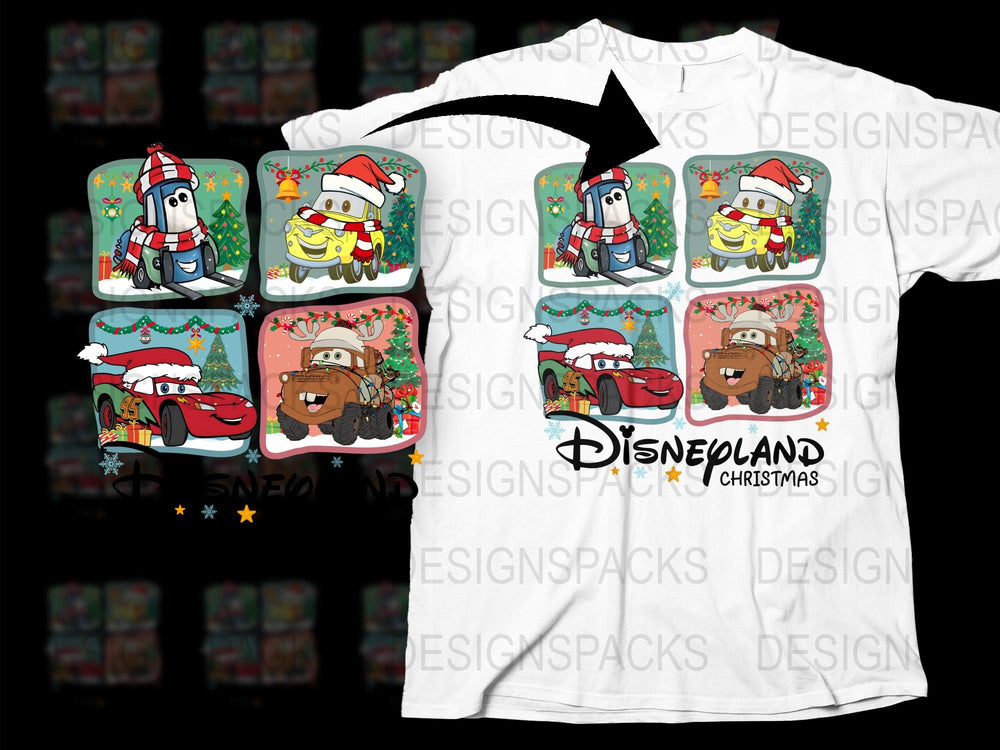 Disneyland Christmas T-Shirt and Coaster Set, Holiday Cartoon Characters, Festive Apparel and Home Decor