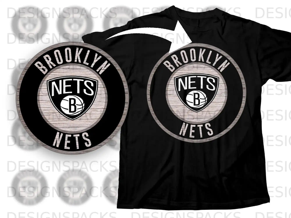 Brooklyn Nets Logo Wooden Circle Design T-shirt