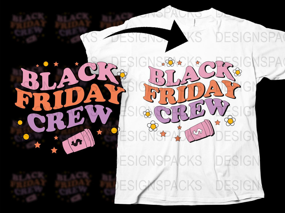 Black Friday Crew T-Shirt Colorful Letters Floral Design Holiday Tee Unisex Fashion Casual Wear