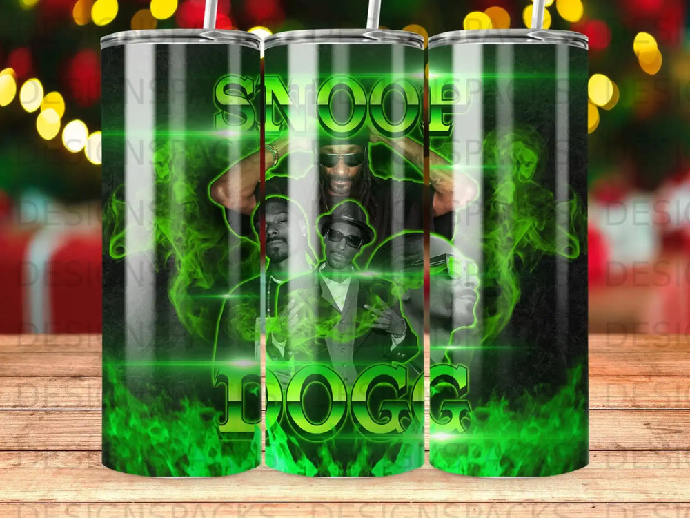 Snoop Dogg graphic with green flames and stylized text.