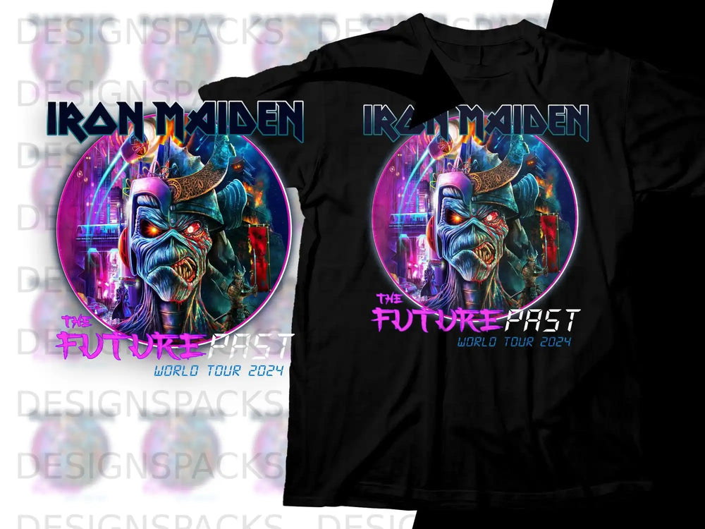Iron Maiden's The Future Past World Tour 2024 t-shirt design.