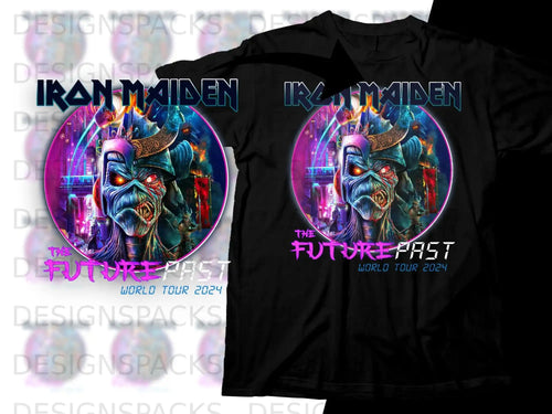 Iron Maiden's The Future Past World Tour 2024 t-shirt design.