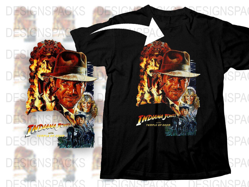 Indiana Jones Temple of Doom Movie T-Shirt, Vintage Graphic Tee, Retro Film Merchandise, Collector's Item, Men's Fashion