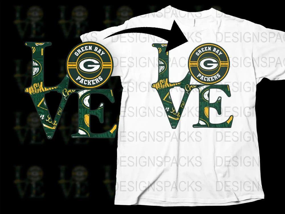 Green Bay Football Love T-Shirt, Unique Sports Fan Gift, Graphic Tee, Unisex Adult Clothing