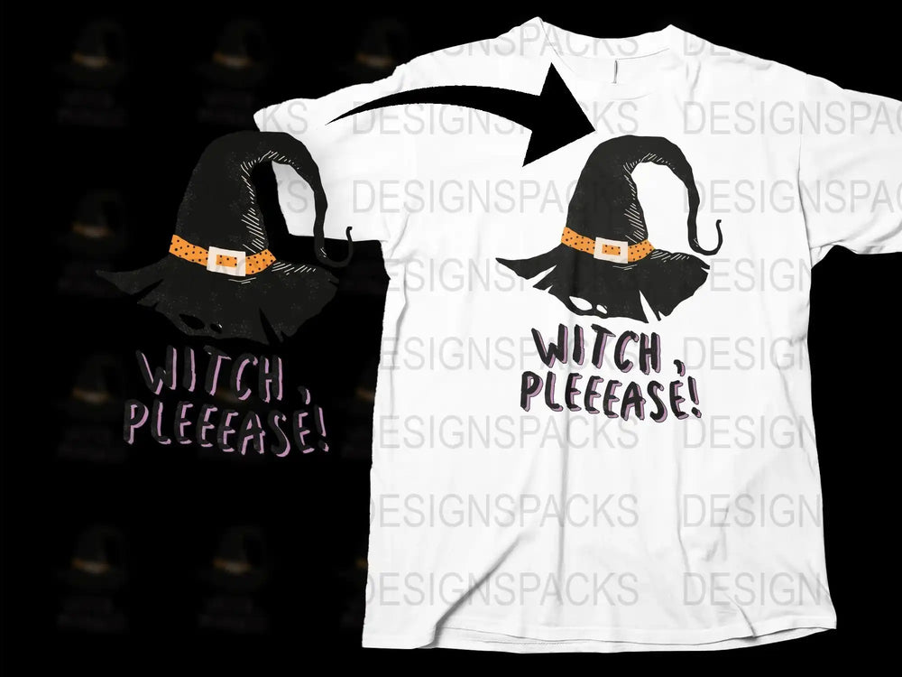 Witch Please T-Shirt, Funny Halloween Witch Hat Graphic Tee, Spooky Season Apparel