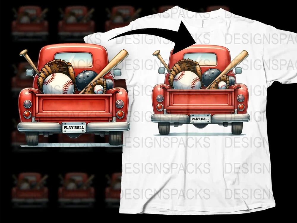 Vintage Baseball Truck T-Shirt, Retro Red Pickup, Sports Fan Gift, Casual Wear, Play Ball Print Tee, Summer Fashion