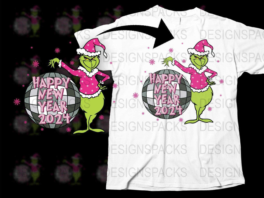Grinch Happy New Year 2021 T-Shirt, Festive Holiday Graphic Tee, Unisex Christmas Apparel, Pink Green Design