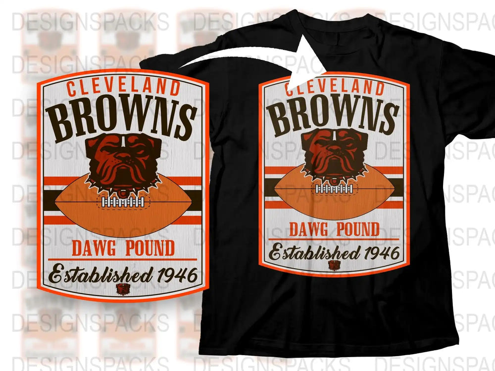 Cleveland Browns Dawg Pound T-Shirt, NFL Fan Gear, Black Orange, Established 1946 Graphic Tee