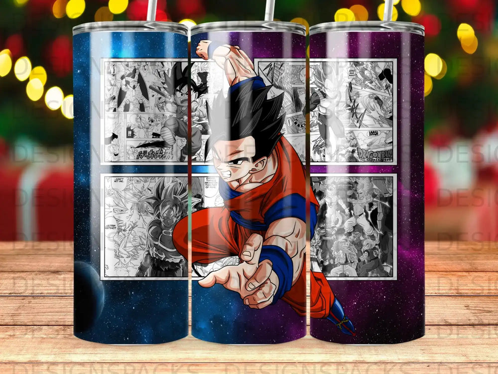 Dragon Ball Z character in mid-air with comic panels and "Ultra Instinct" text.