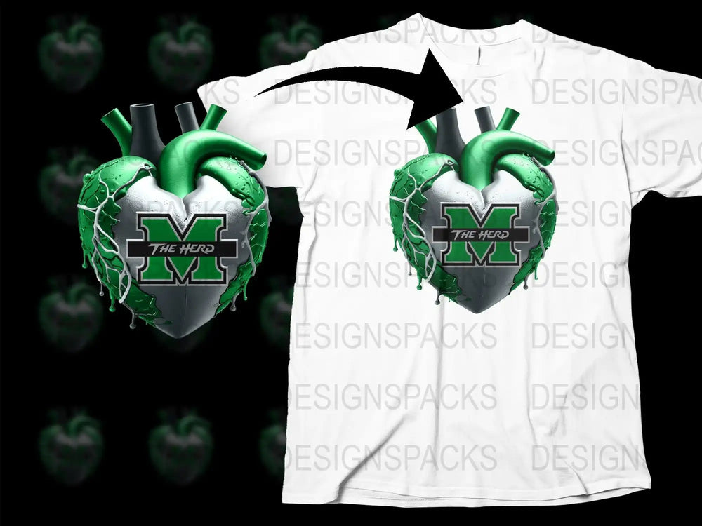Graphic Heart T-Shirt, Sports Team Support, Custom School Spirit Tee, Unique Athletic Apparel, The Herd Logo Design