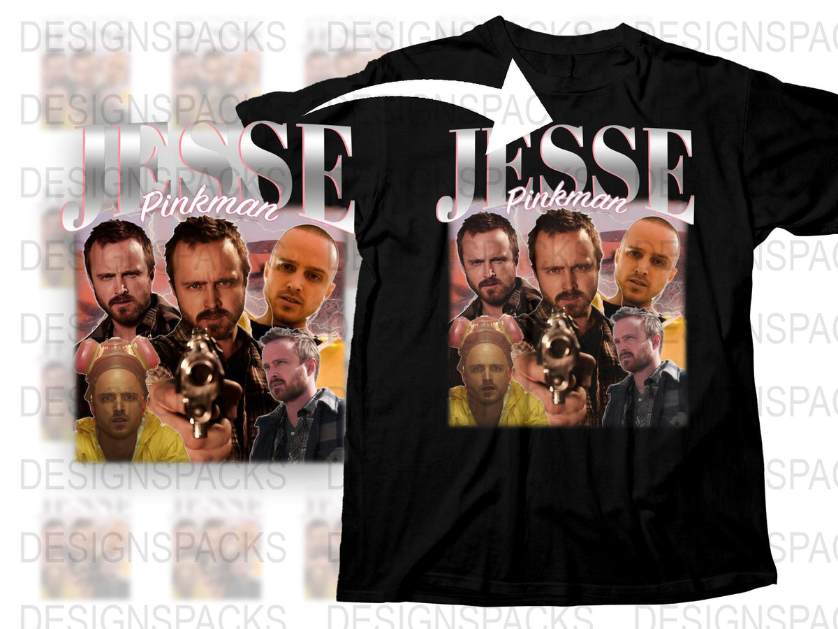 Jesse Pinkman Graphic T-Shirt, Breaking Bad Inspired Fan Art, Multiple Images, Black Cotton Tee, TV Show Merchandise