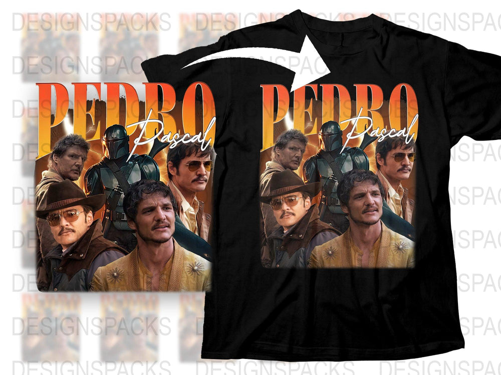 Pedro Pascal Fan T-Shirt, Retro Style Graphic Tee, Multi-Image Design, Actor Apparel, Gift Idea