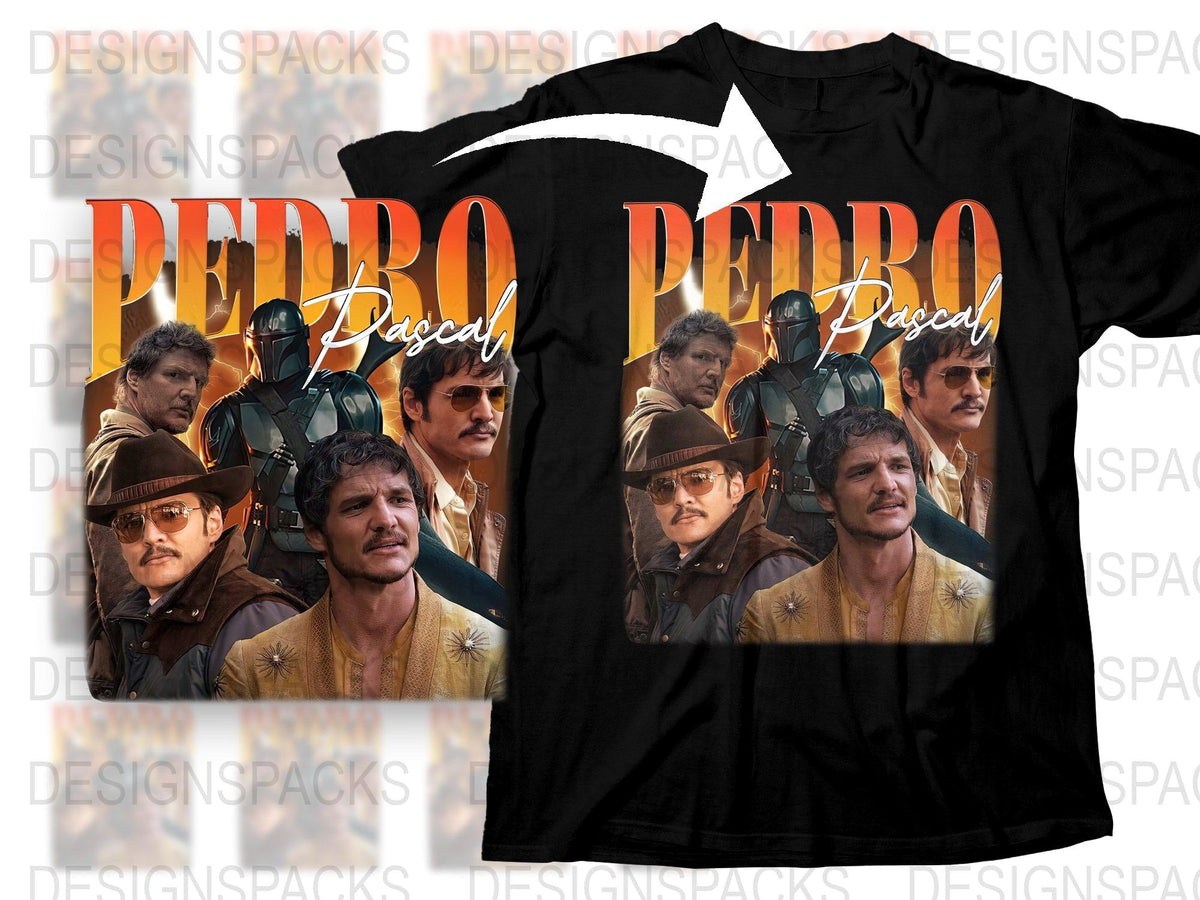 Pedro Pascal Fan T-Shirt, Retro Style Graphic Tee, Multi-Image Design, Actor Apparel, Gift Idea