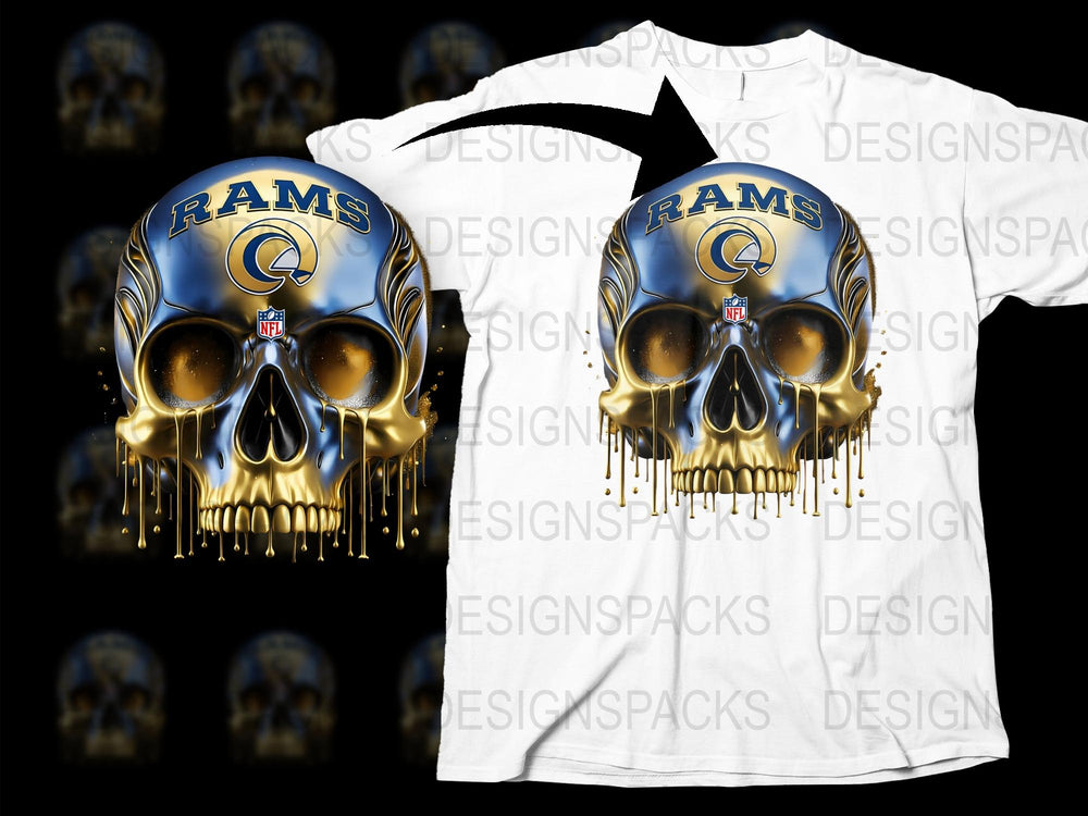 Los Angeles Rams Skull Graphic T-Shirt, NFL Team Fan Apparel, Casual Sports Tee